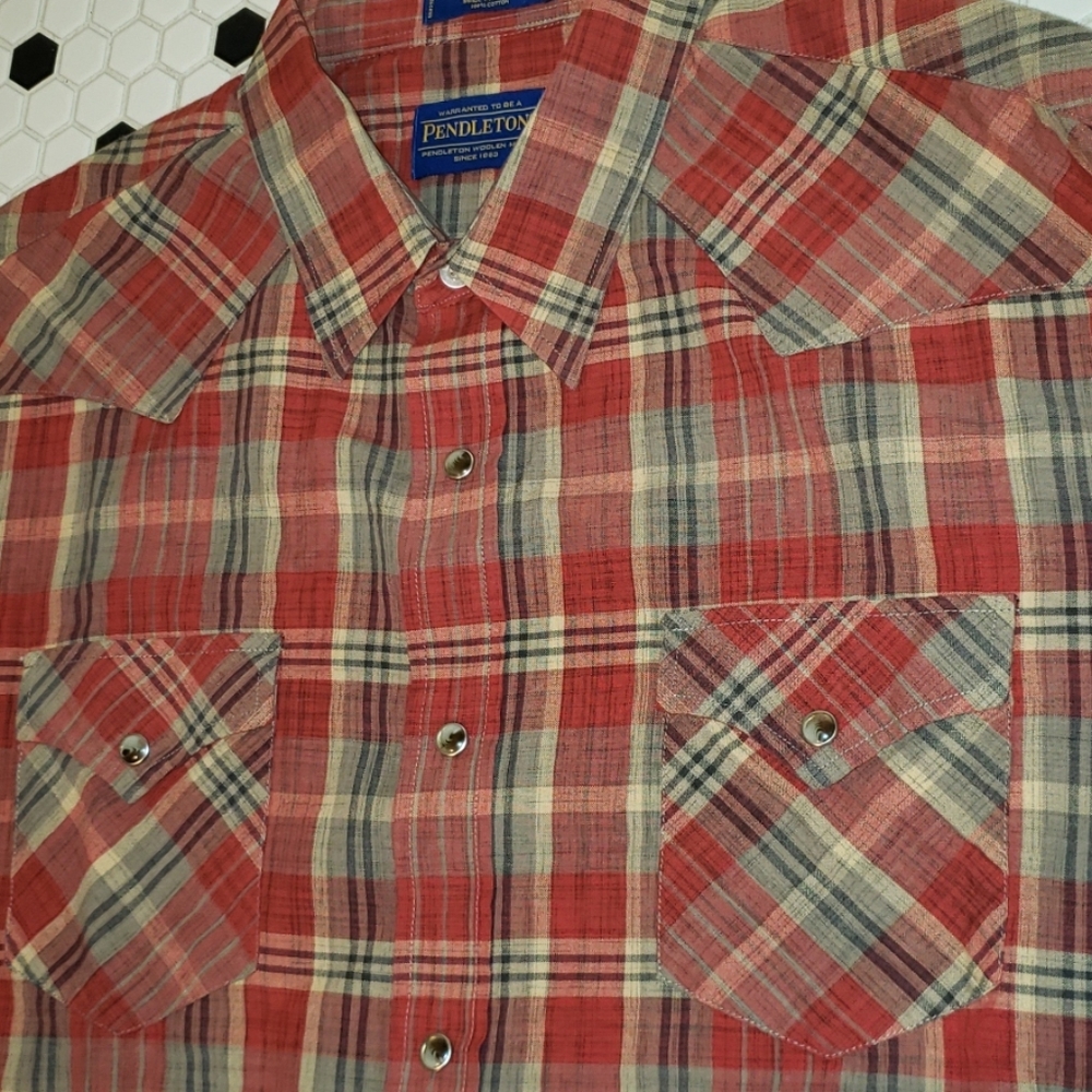 Pendleton 100% cotton, LS, pearl snap western